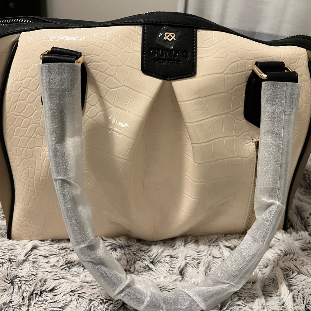 Cream and Black Faux Leather Women's Bag